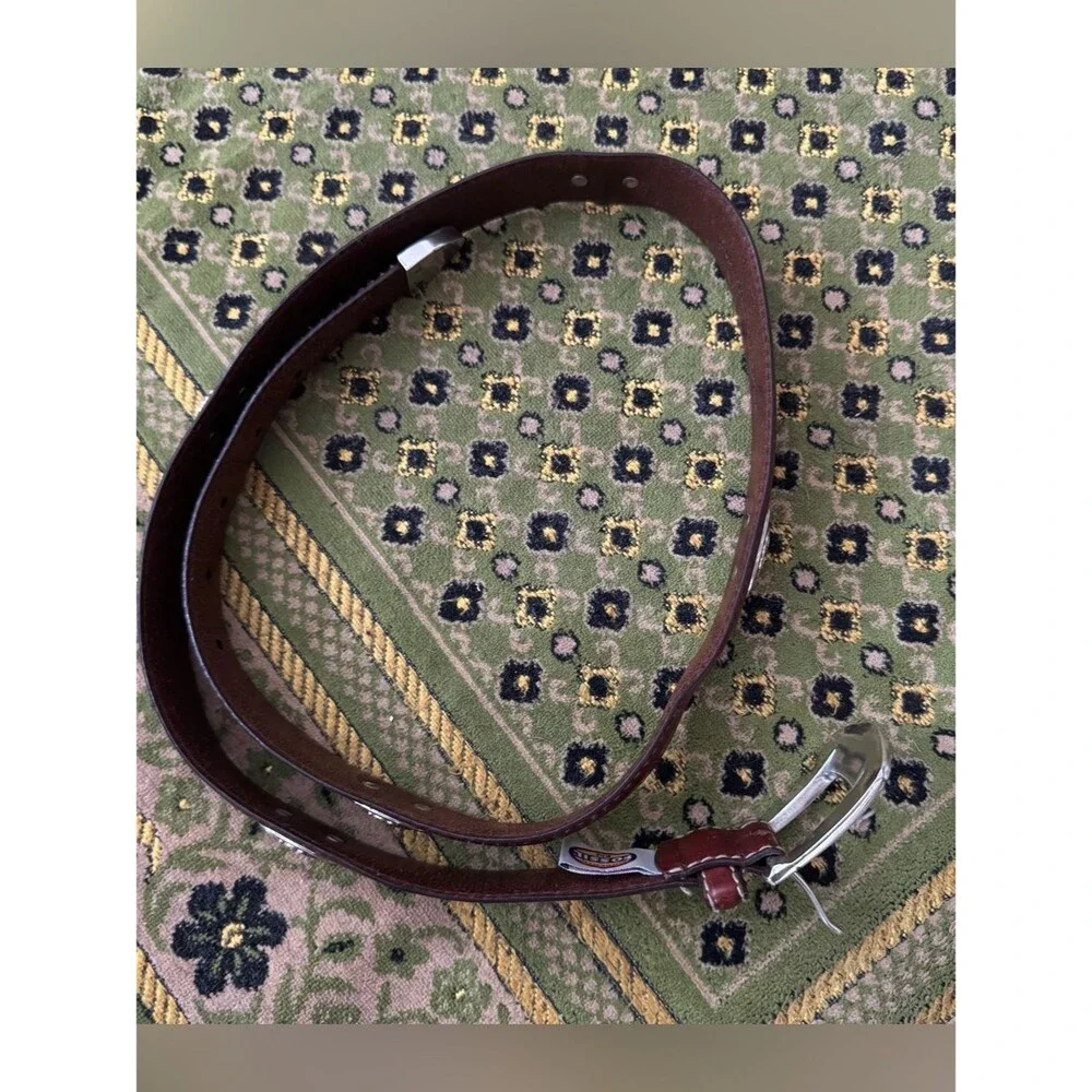 Fossil Austin Belt concho vintage brown leather silver buckle western size 36”